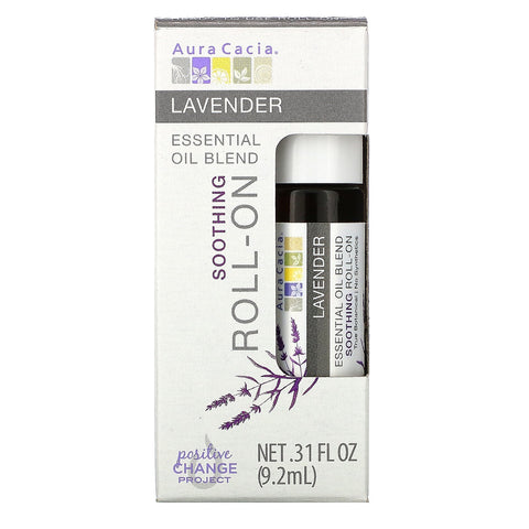 Aura Cacia, Essential Oil Blend, Soothing Roll-On, Lavender, .31 fl oz (9.2 ml)