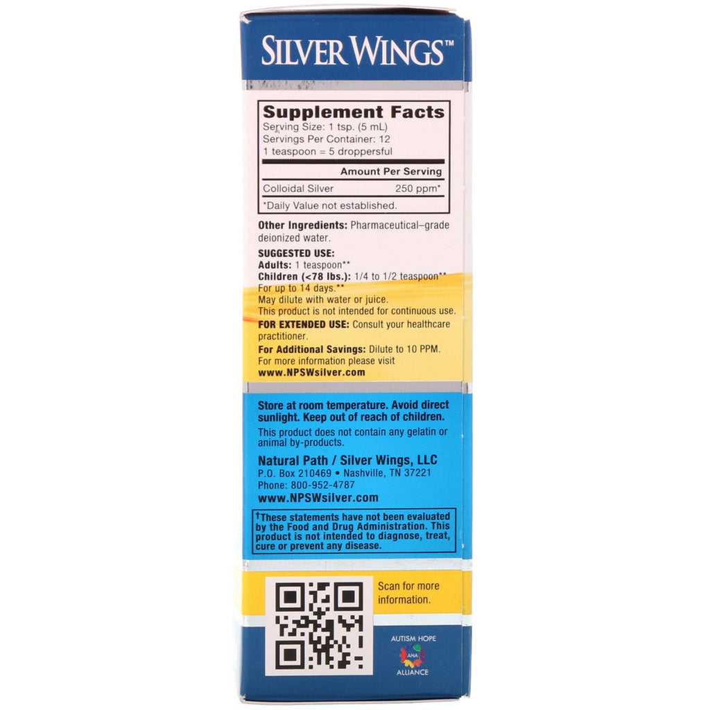 Natural Path Silver Wings, Colloidal Silver, 250 ppm, 2 fl oz (60 ml)