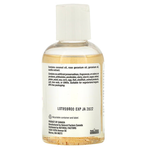 Natural Factors, WomenSense, Aceite de coco con aceite esencial de rosa, geranio y vainilla, 4 oz (115 ml)