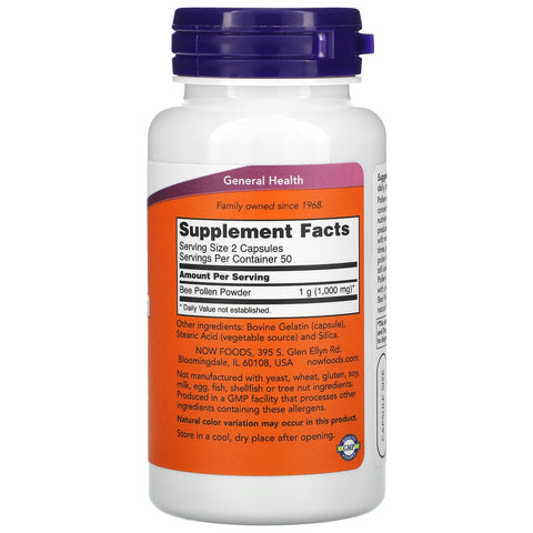 Now Foods, Bee Pollen Caps, 500 mg, 100 kapsler