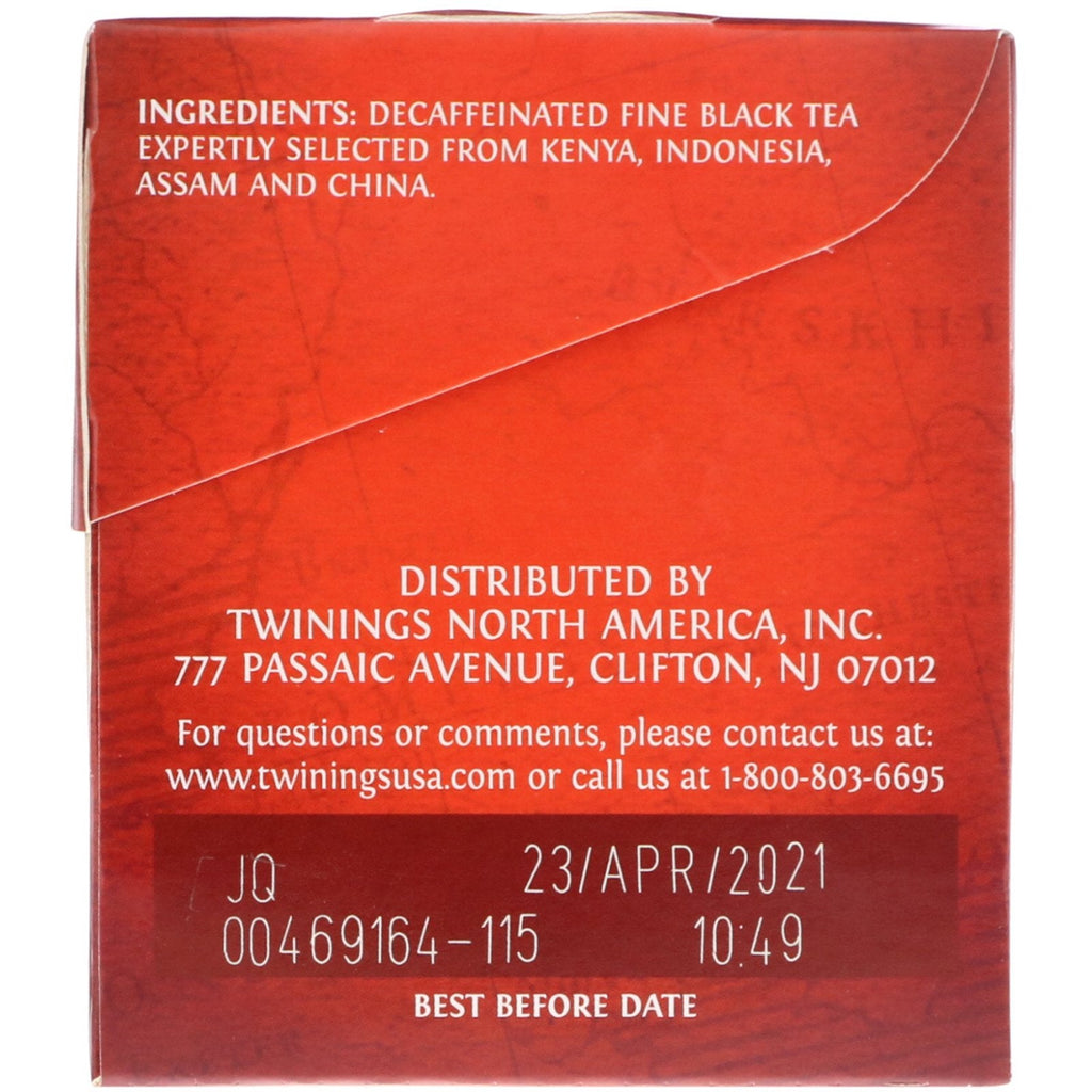 Twinings, 100% Pure Black Tea, English Breakfast, Decaffeinated, 25 Tea Bags, 1.76 oz (50 g)