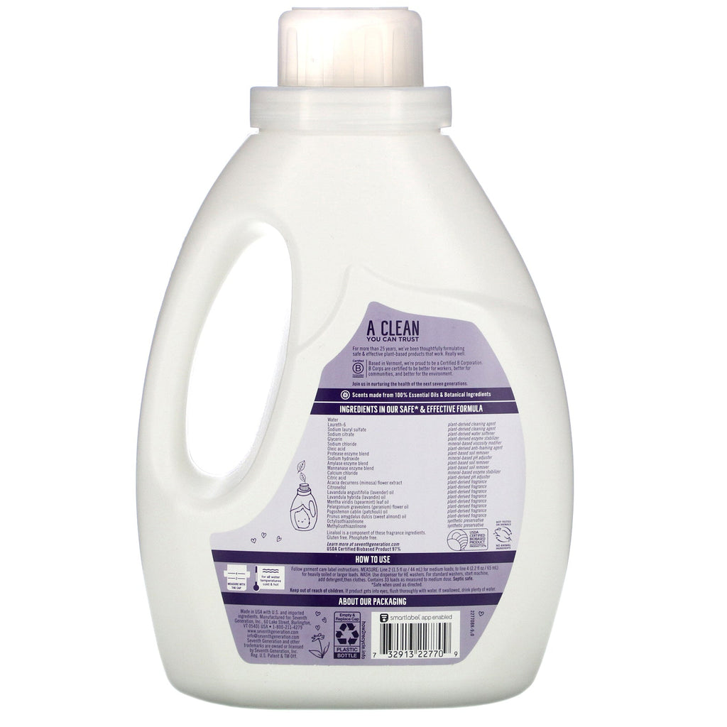 Seventh Generation, Detergente para ropa, lavanda, 50 fl oz (1,47 l)