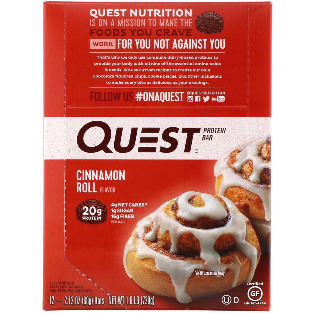 Quest Nutrition, Proteinbar, Kanelrulle, 12 Barer, 2,12 oz (60 g) hver