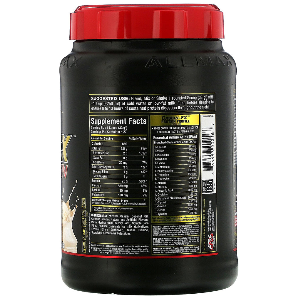 ALLMAX Nutrition, CaseinFX, 100% Casein Micellar Protein, Vanilje, 2 lbs. (907 g)