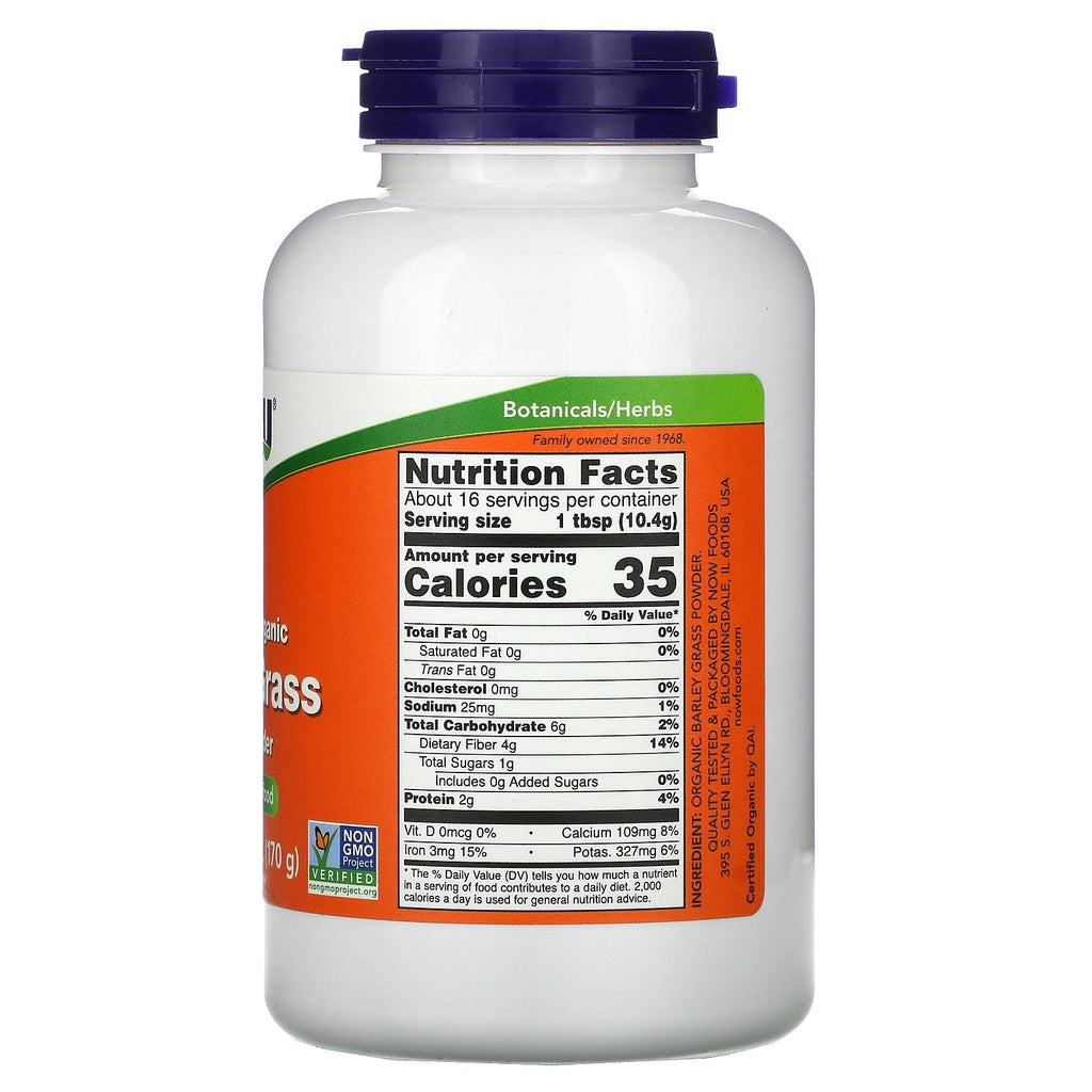 Now Foods, certificeret byggræspulver, 6 oz (170 g)