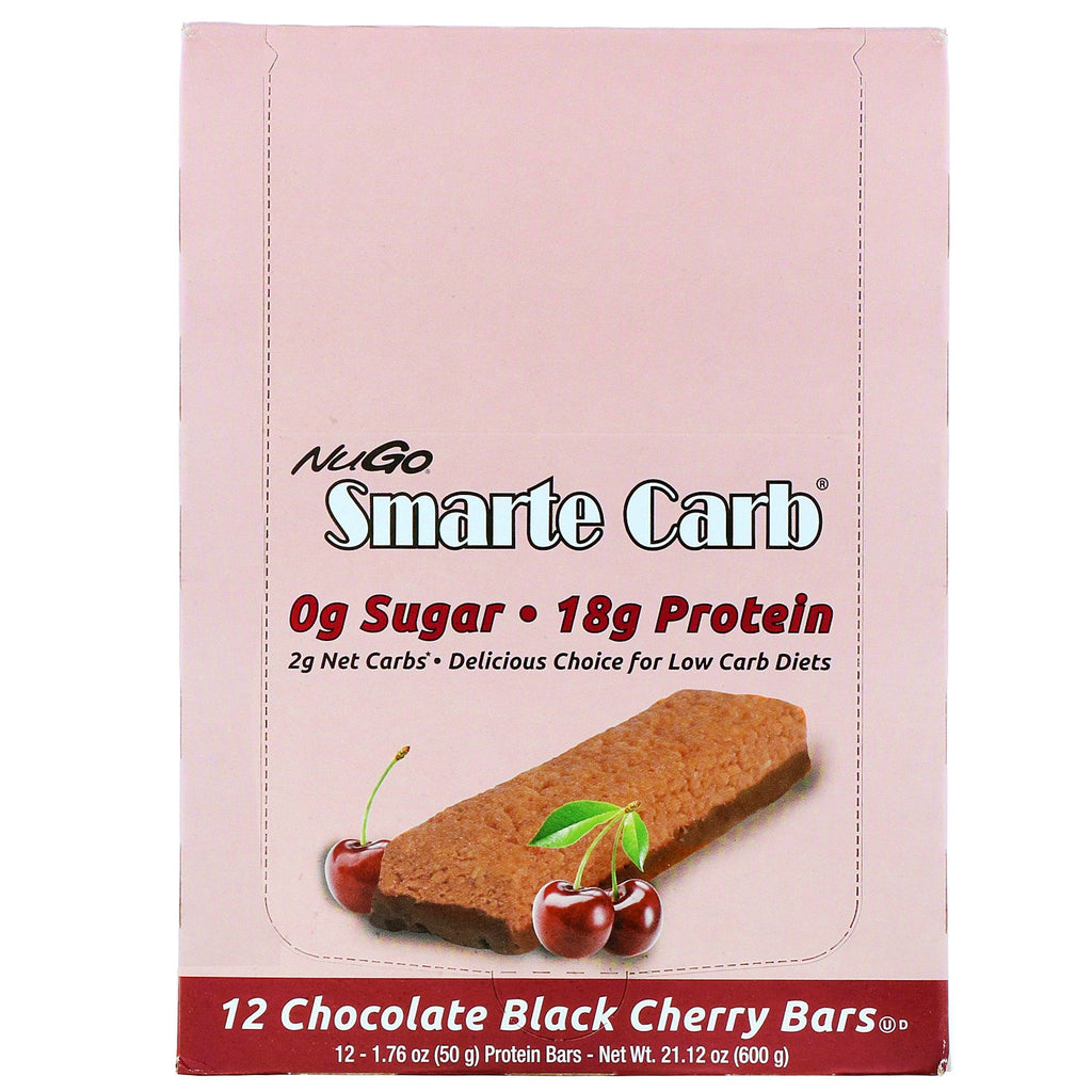 NuGo Nutrition, Smarte Carb Bar, Chocolate Black Cherry, 12 barer, 1,76 oz (50 g) hver