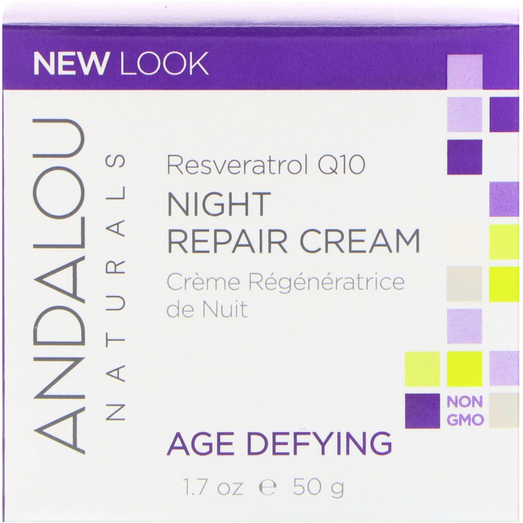 Andalou Naturals, Night Repair Cream, Resveratrol Q10, Age-Defying, 1.7 oz (50 g)