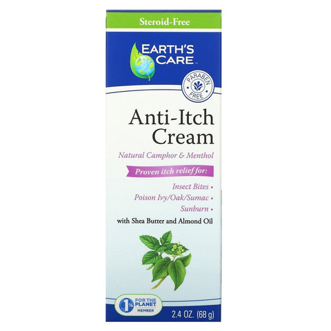 Earth's Care, Crema contra la picazón, con manteca de karité y aceite de almendras, 68 g (2,4 oz)