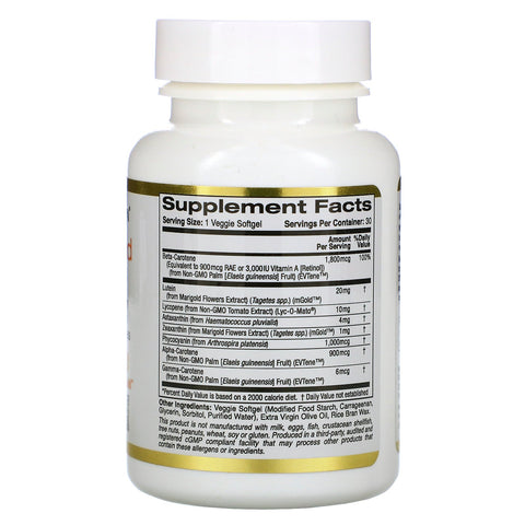 California Gold Nutrition, AstaCarotenoid Complex, Lutein, Lycopen, Astaxanthin Complex, 30 Veggie Softgels