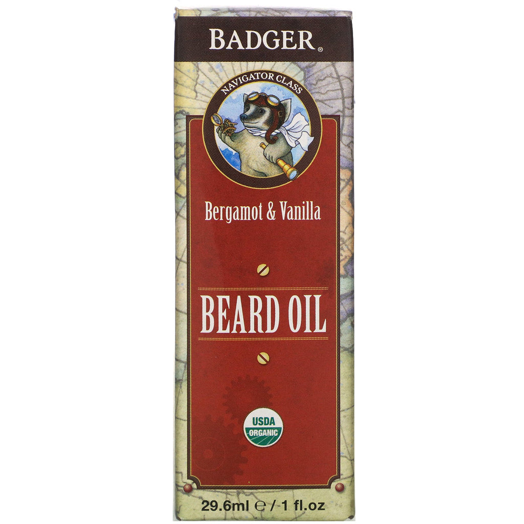 Badger Company, Navigator Class, Beard Oil, Bergamot &amp; Vanilla, 1 fl oz (29,6 ml)