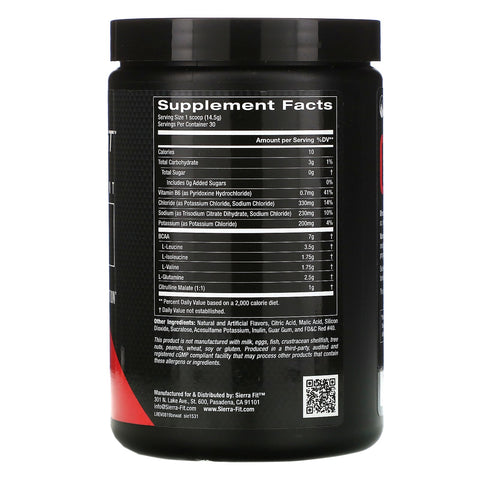 Sierra Fit, BCAA & Electrolytes, 7G BCAAs, Watermelon, 15.34 oz (435 g)