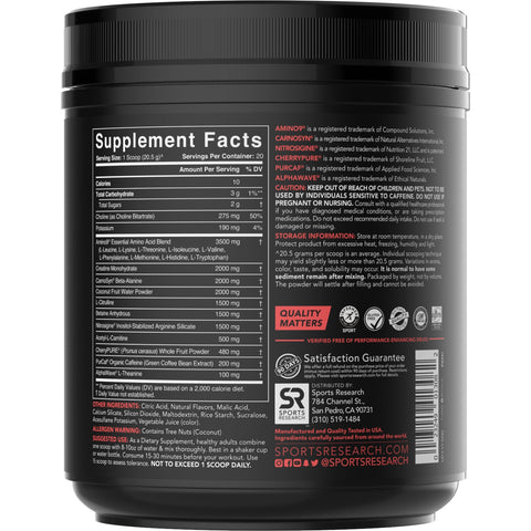 Sports Research, Pre-entrenamiento avanzado previo al sudor, Sandía Yuzu, 14,46 oz (410 g)