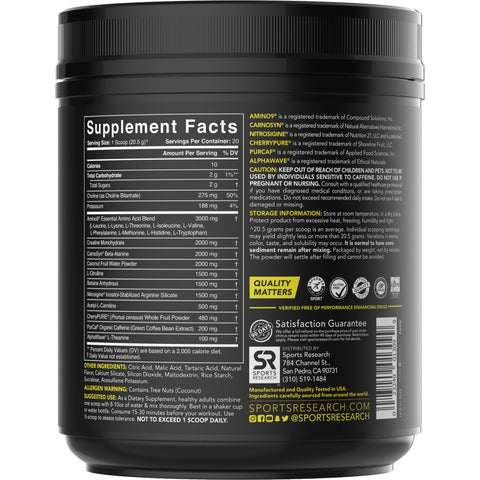 Sports Research, Pre-entrenamiento avanzado previo al sudor, iniciador de cítricos, 410 g (14,46 oz)