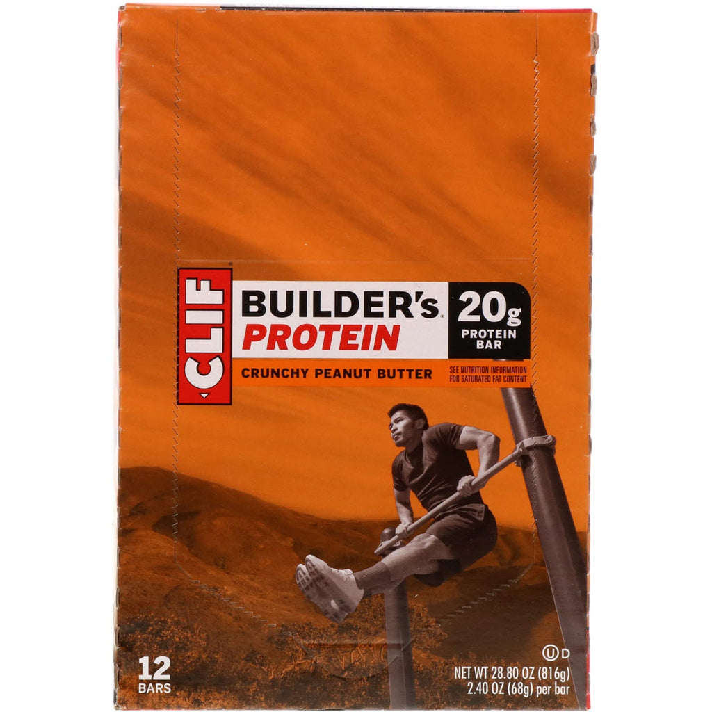 Clif Bar, Builder's Protein Bar, Crunchy Peanut Butter, 12 Bars, 2.4 oz (68 g) Each