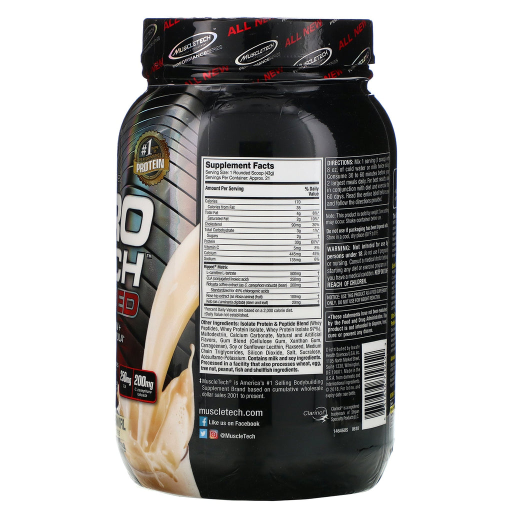 Muscletech, Nitro Tech Ripped, fórmula definitiva para pérdida de peso y proteína, remolino de vainilla francesa, 2 lbs (907 g)