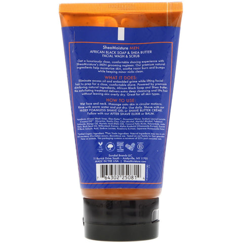 SheaMoisture, Mænd, Ansigtsvask og -scrub, afrikansk sort sæbe og sheasmør, 4 fl oz (118 ml)