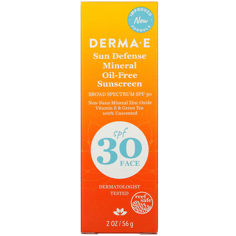 Derma E, Sun Defense Mineral Oil-Free Sunscreen, SPF 30, Unscented, 2 oz (56 g)