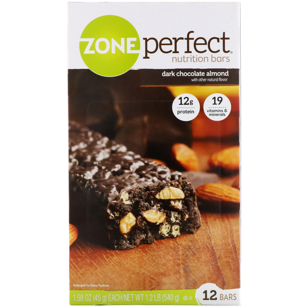 ZonePerfect, ernæringsbarer, mørk chokolademandel, 12 barer, 45 g (1,58 oz) hver