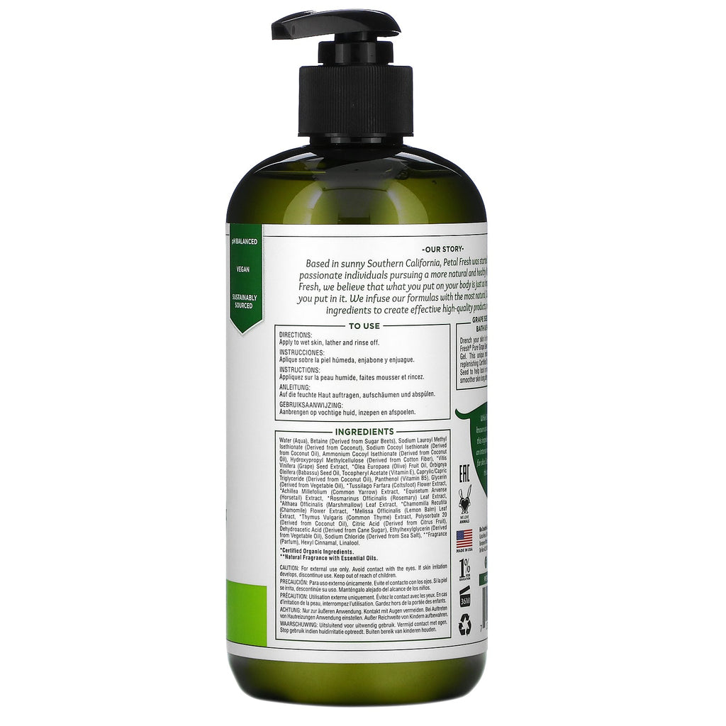 Petal Fresh, gel de ducha y baño hidratante, semilla de uva y aceite de oliva, 16 fl oz (475 ml)