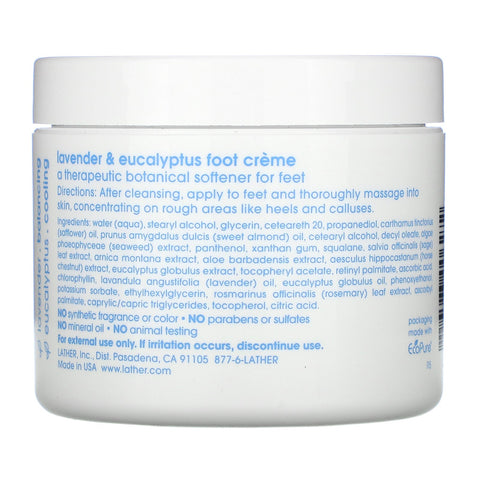 Crema para pies Lather, lavanda y eucalipto, 4 oz (113 g)