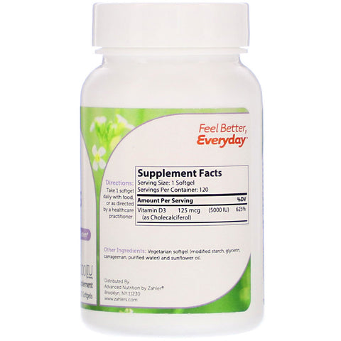 Zahler, Vitamin D3, Advanced D3 Formula, 5.000 IE, 120 softgels