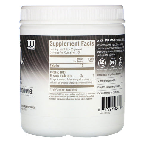Om svampe, Chaga, certificeret 100 % svampepulver, 7,05 oz (200 g)