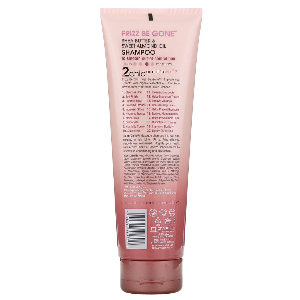 Giovanni, 2chic, Champú Frizz Be Gone, manteca de karité + aceite de almendras dulces, 8,5 fl oz (250 ml)