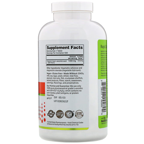 NutriBiotic, Inmunidad, Vitamina C, 1000 mg, 500 tabletas veganas