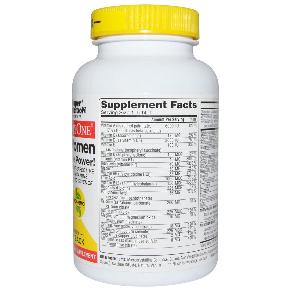 Super Nutrition, SimplyOne, 50+ Women Triple Power Multivitamins, Iron Free, 90 Tablets