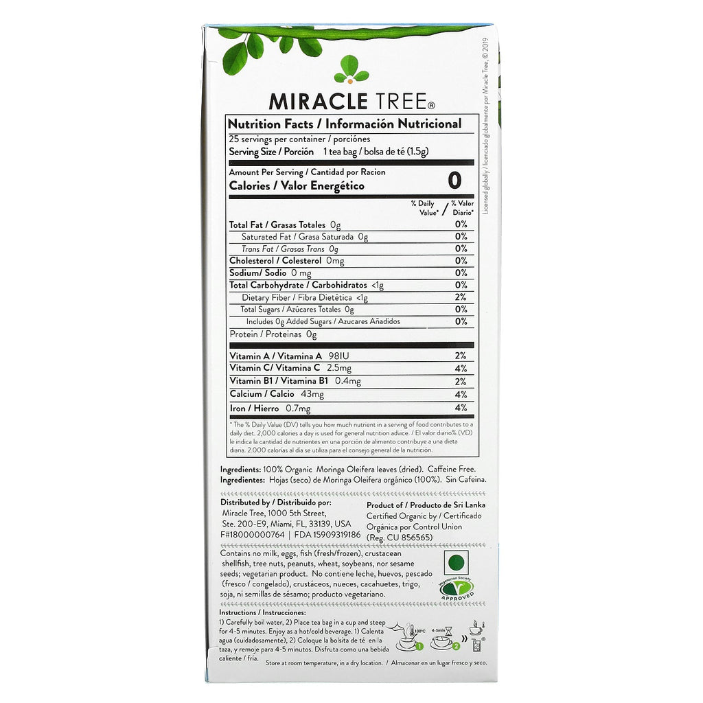 Miracle Tree, Moringa  Superfood Tea, Original, Caffeine Free, 25 Tea Bags, 1.32 oz (37.5 g)