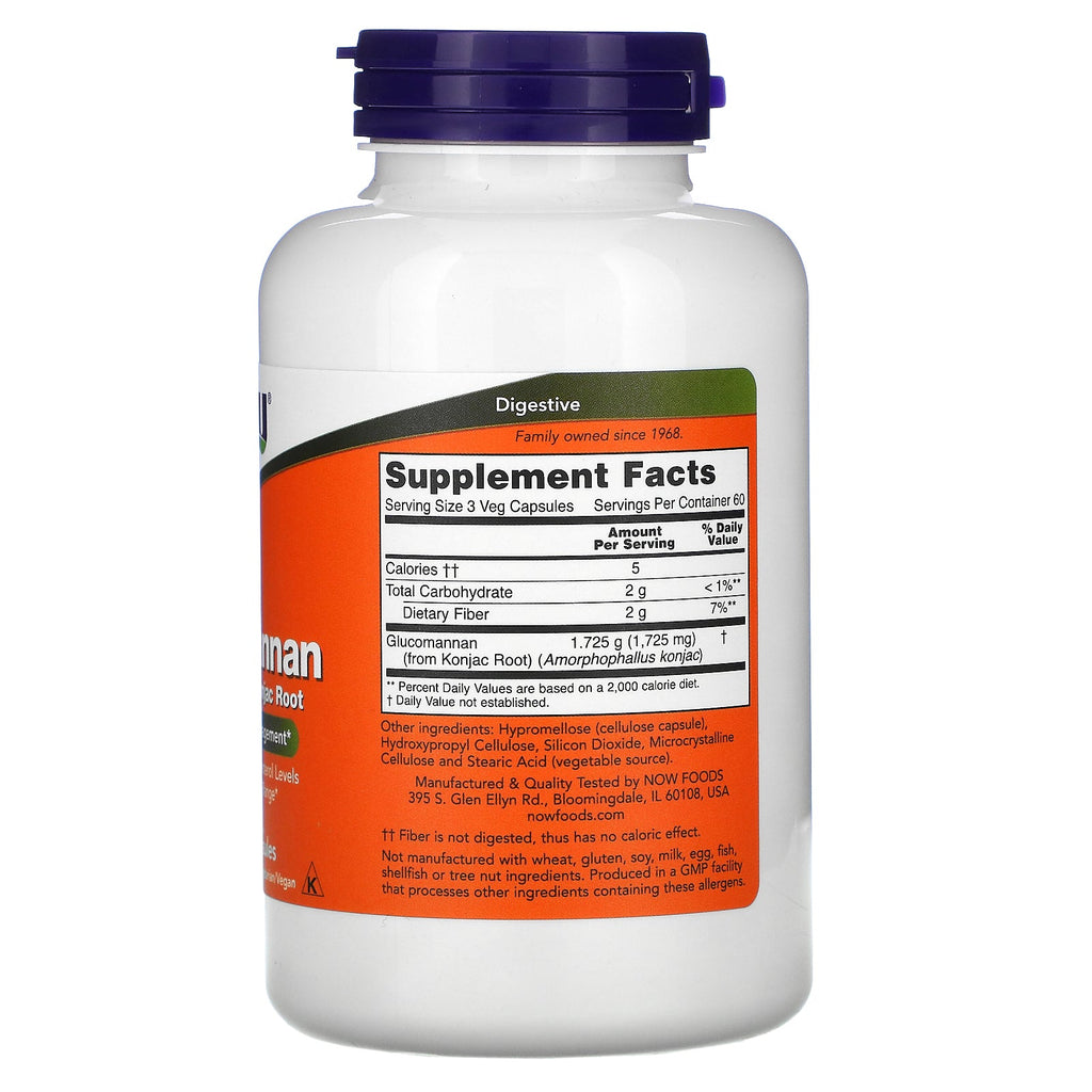 Now Foods, Glucomannan, 575 mg, 180 vegetabilske kapsler