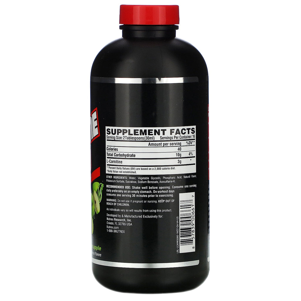 Nutrex Research, Black Series, Liquid Carnitine 3000, Green Apple, 16 fl oz (480 ml)