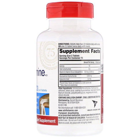 Schiff, Glucosamina, más vitamina D3, 2000 mg, 150 tabletas recubiertas