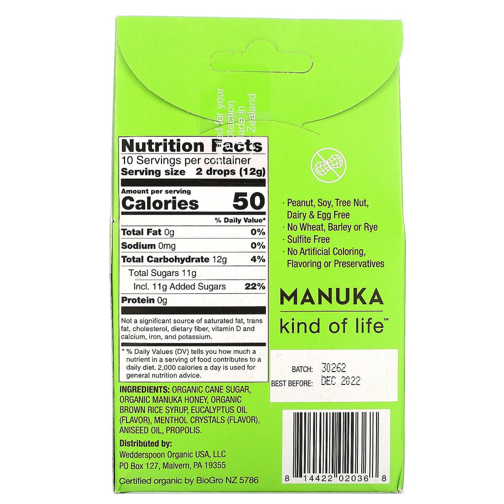 Wedderspoon,  Manuka Honey Drops, Eucalyptus with Bee Propolis, 4 oz (120 g)