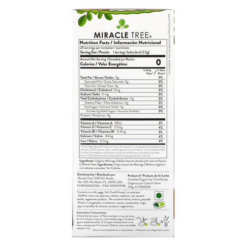 Miracle Tree, Moringa Superfood Tea, Apple & Cinnamon, Koffeinfri, 25 teposer, 1,32 oz (37,5 g)