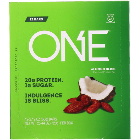 One Brands, ONE Bar, Almond Bliss, 12 barer, 2,12 oz (60 g) hver