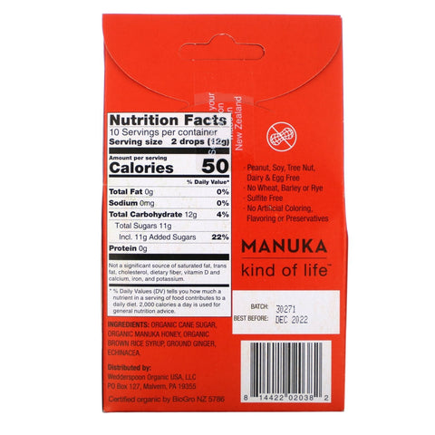 Wedderspoon,  Manuka Honey Drops, Ginger with Echinacea, 4 oz (120 g)