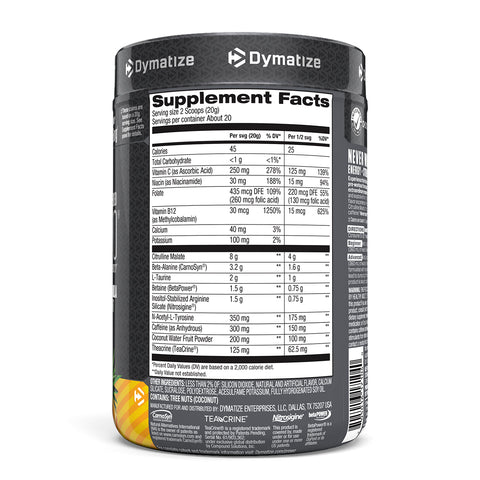 Dymatize Nutrition, Pre-WO, Piña Naranja Triturada, 14,11 oz (400 g)