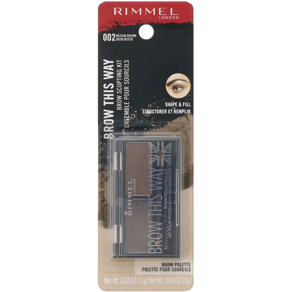 Rimmel London, Brow This Way Brow Sculpting Kit, 002 Medium Brown, 1 Kit