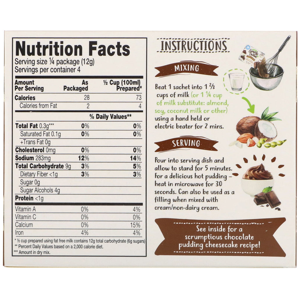 Naturlig Simply Delish, Natural Instant Budding, Chokolade, 1,7 oz (48 g)