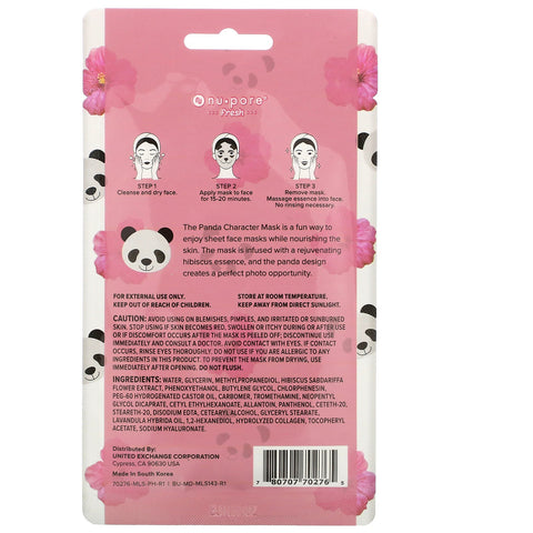 Nu-Pore, Character Face Mask, Panda, Hibiscus, 1 ark, 1,05 oz (29,7 g)