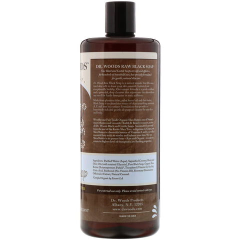 Dr. Woods, Raw Black Soap with Fair Trade Shea Butter, Unscented, 32 fl oz (946 ml)