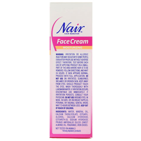 Nair, Removedor de vello, Crema facial hidratante, para el labio superior, el mentón y la cara, 2 oz (57 g)