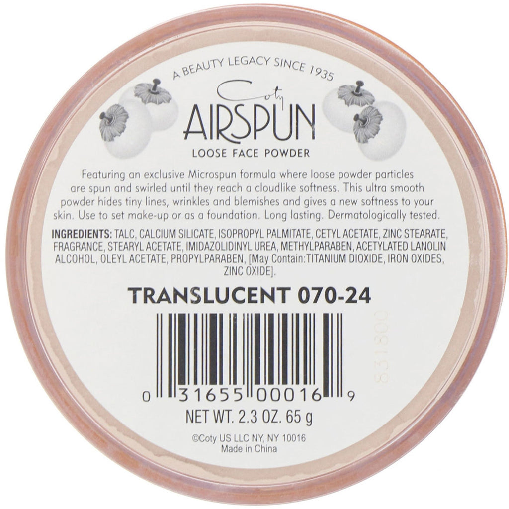 Airspun, Polvos faciales sueltos, translúcido 070-24, 2,3 oz (35 g)