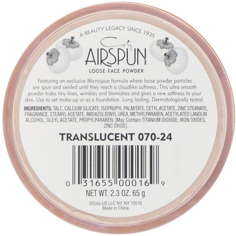 Airspun, Polvos faciales sueltos, translúcido 070-24, 2,3 oz (35 g)