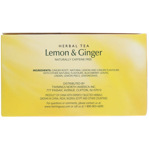 Twinings, Herbal Tea, Lemon & Ginger, Caffeine Free, 50 Tea Bags, 2.65 oz (75 g)