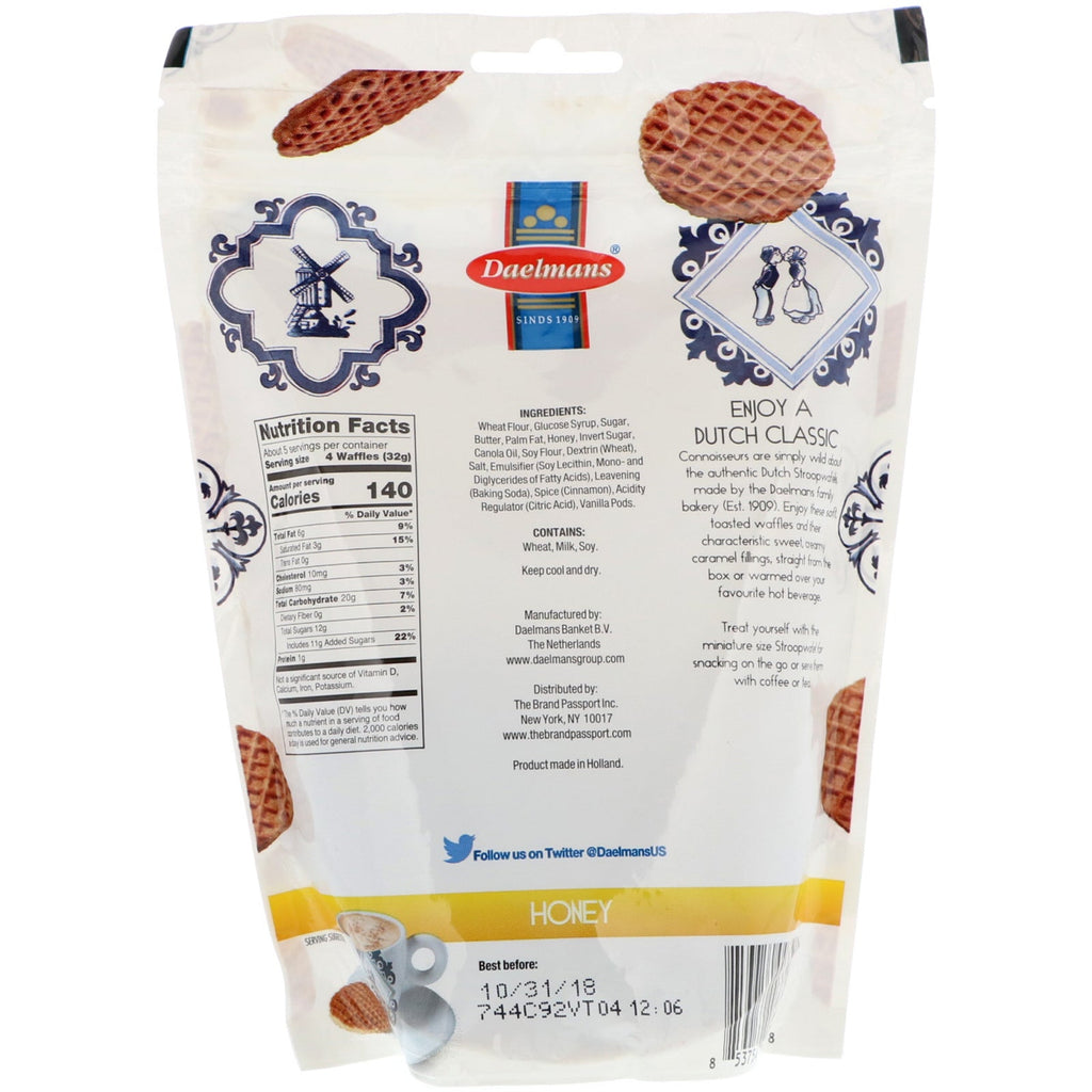 Daelmans, Mini Stroopwafels, Honey, 5.29 oz (150 g)