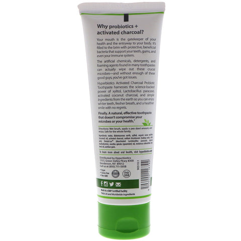 Hyperbiotics, Activated Charcoal Probiotic Toothpaste, Spearmint, 4 oz (113 g)