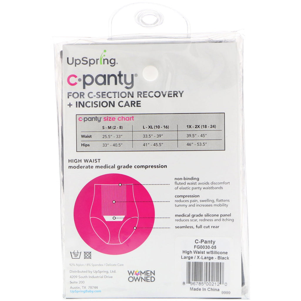 UpSpring, C-Panty, Til C-Section Recovery, Sort, Størrelse L/XL