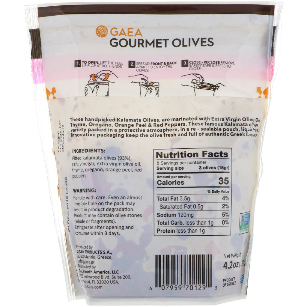 Gaea, Gourmet Olives, Marinated Pitted Kalamata Olives, 4.2 oz (120 g)